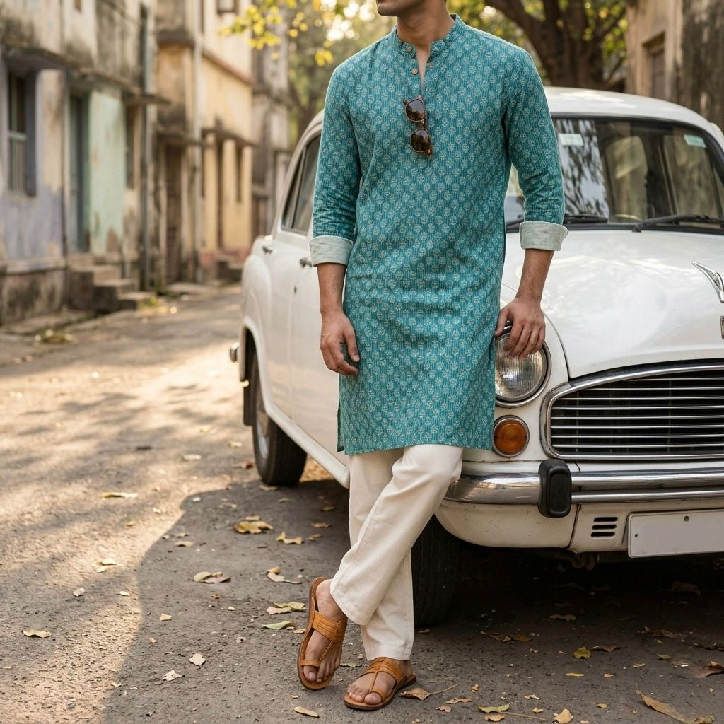 SALE: Azure Blossom Serenity Men Long Kurta