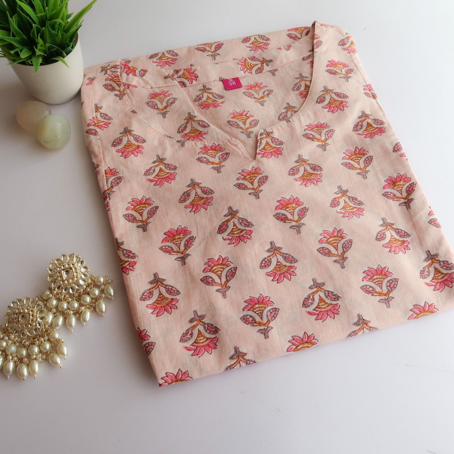 Powder Peach Short Kurti (Slim Fit)
