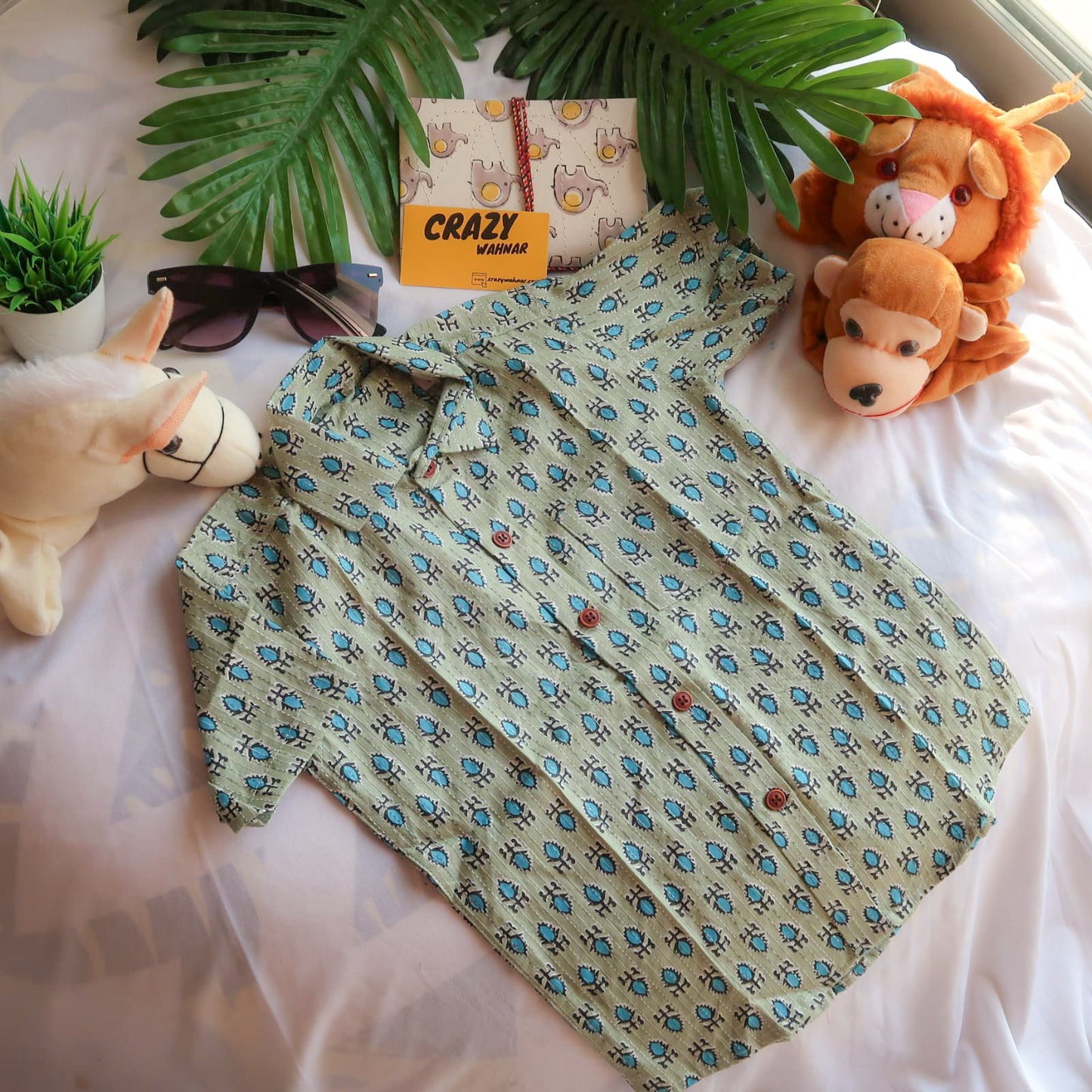 Pastel Green Motifs Half Sleeve Kids Shirt : SALE