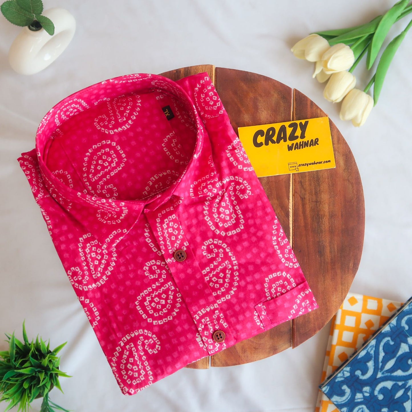 Hot Pink Bandhej Short Sleeve Shirt