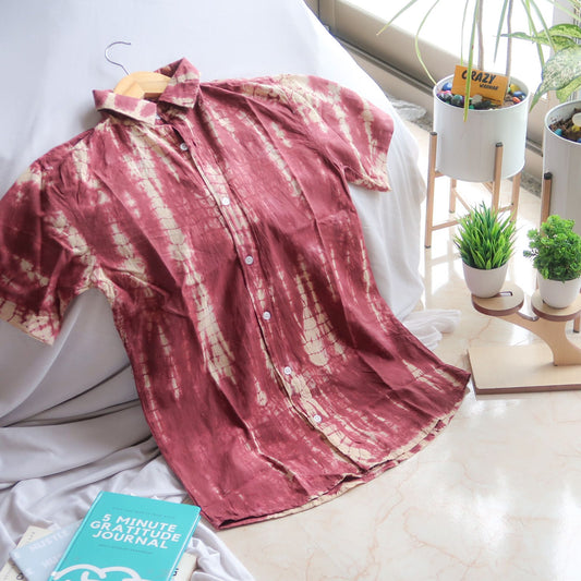 Rust Red With Off-White Tie-Dye Short Sleeves Shirt - SOS
