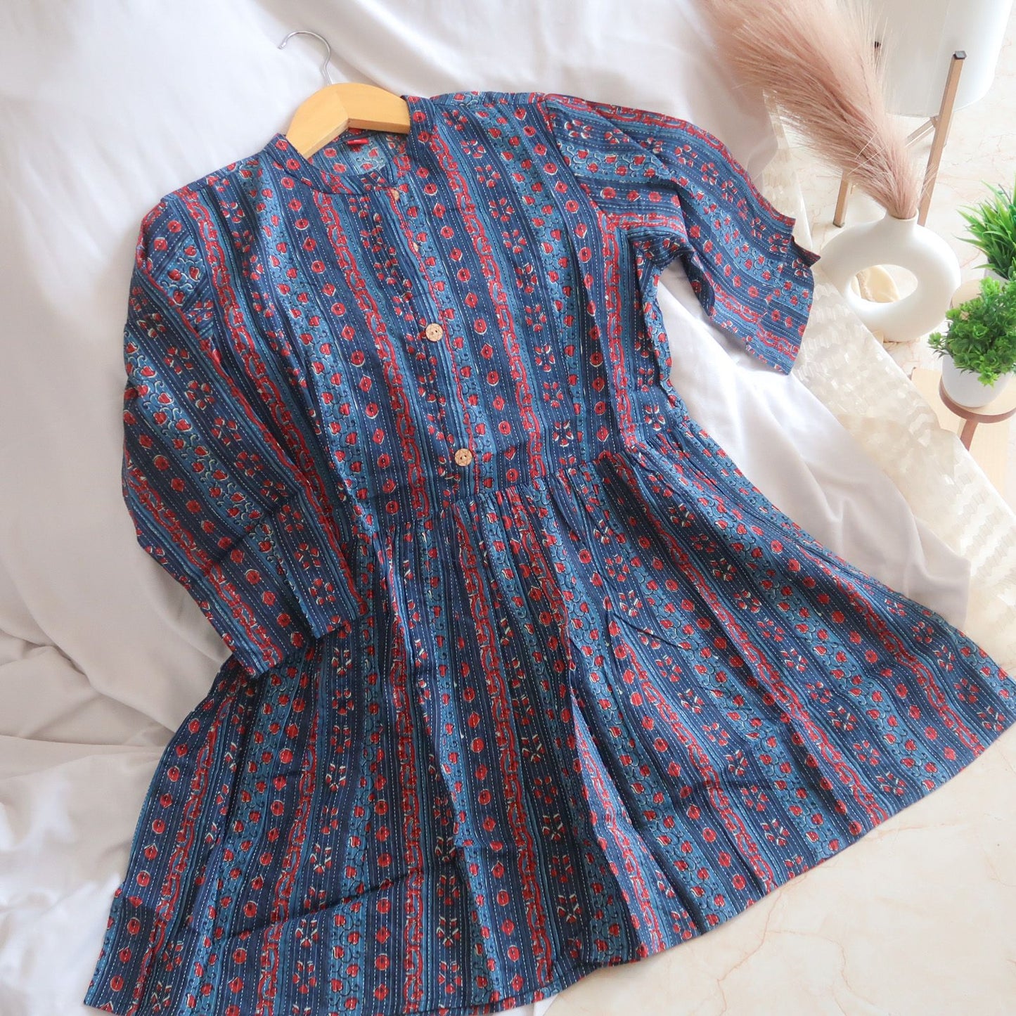Midnight Blossom Katha Top Short Kurti