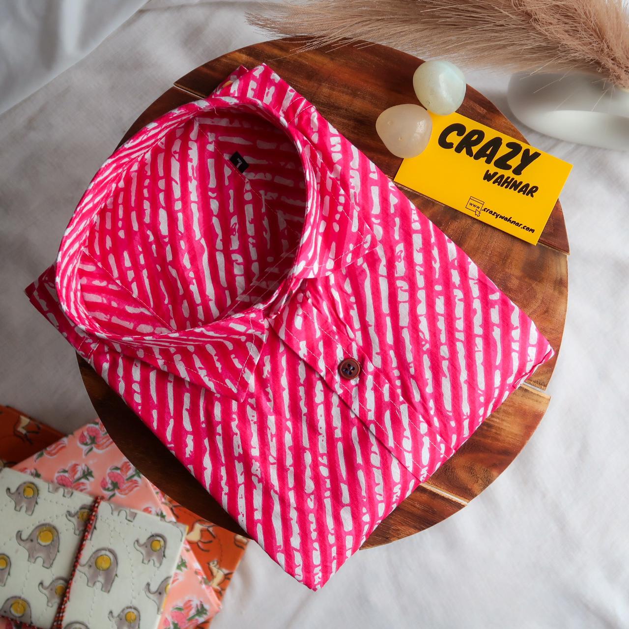 Pink & White Leheriya Short Sleeve Shirt