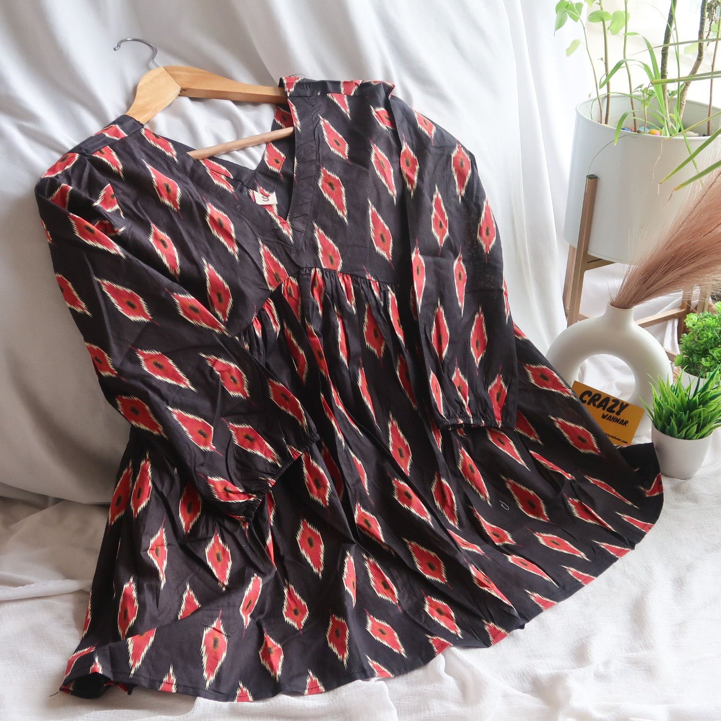 Bold Ikat Noir Peplum Top Short Kurti