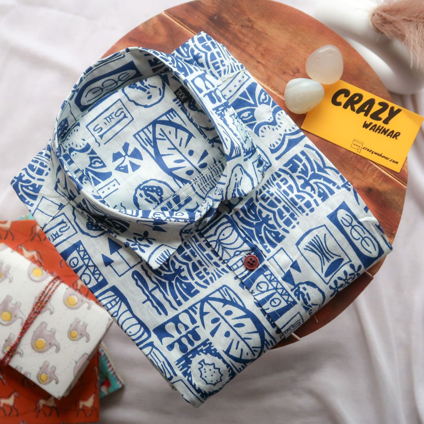 Funky Patterns on White Short Sleeve Shirt