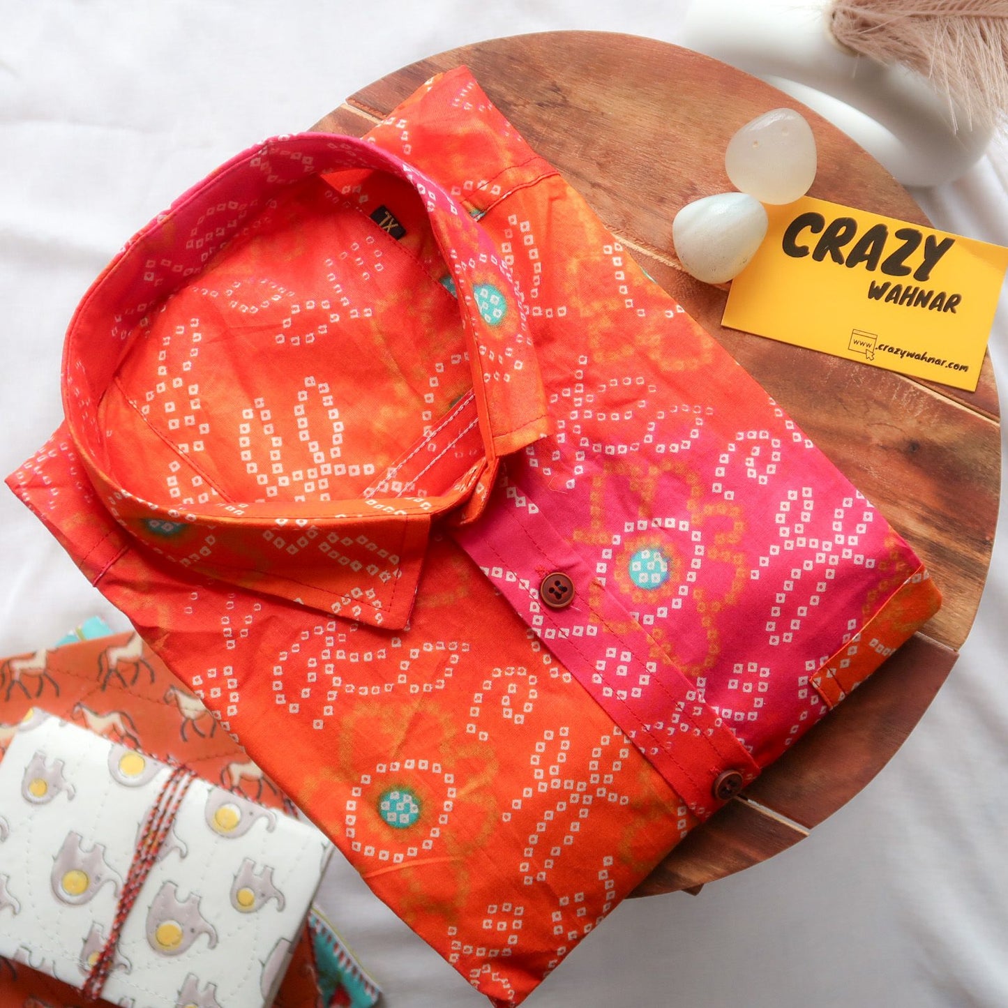 Orange and Pink Bandhani Short Sleeve Shirt