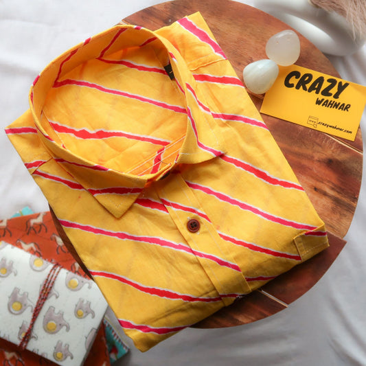 Yellow And Red Leheriya Short Sleeve Shirt