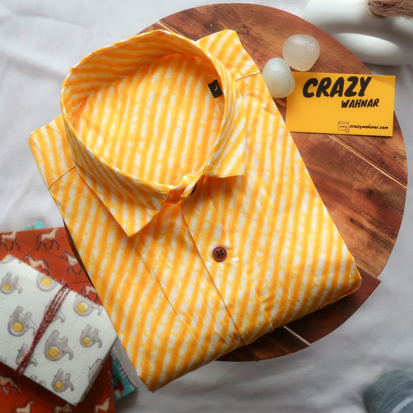Yellow and White Lehriya Short Sleeve Shirt
