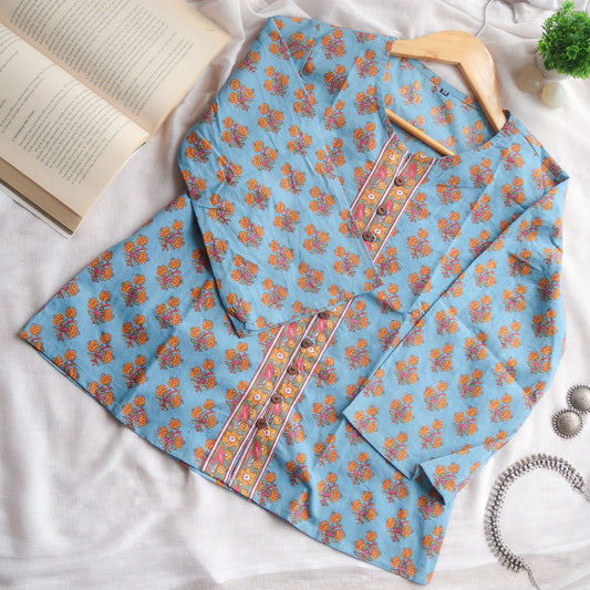 Sunny Seaside Floral Crop Shirt Top - sos