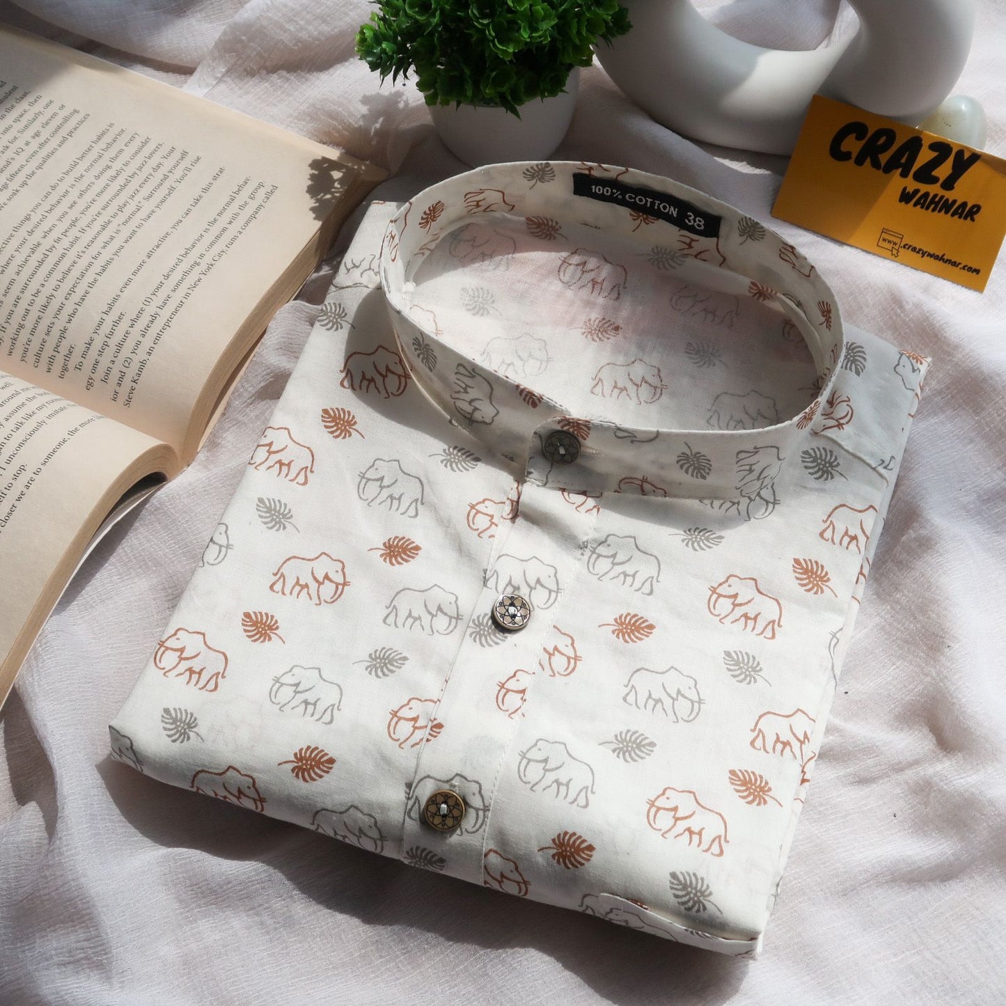 Charming Elephant Motifs Men Short Kurta