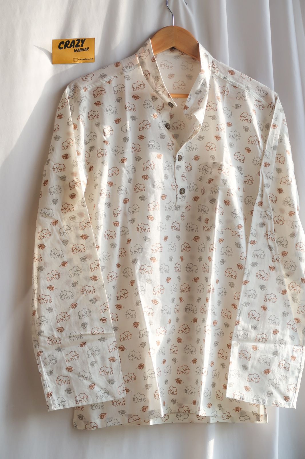 Charming Elephant Motifs Men Short Kurta
