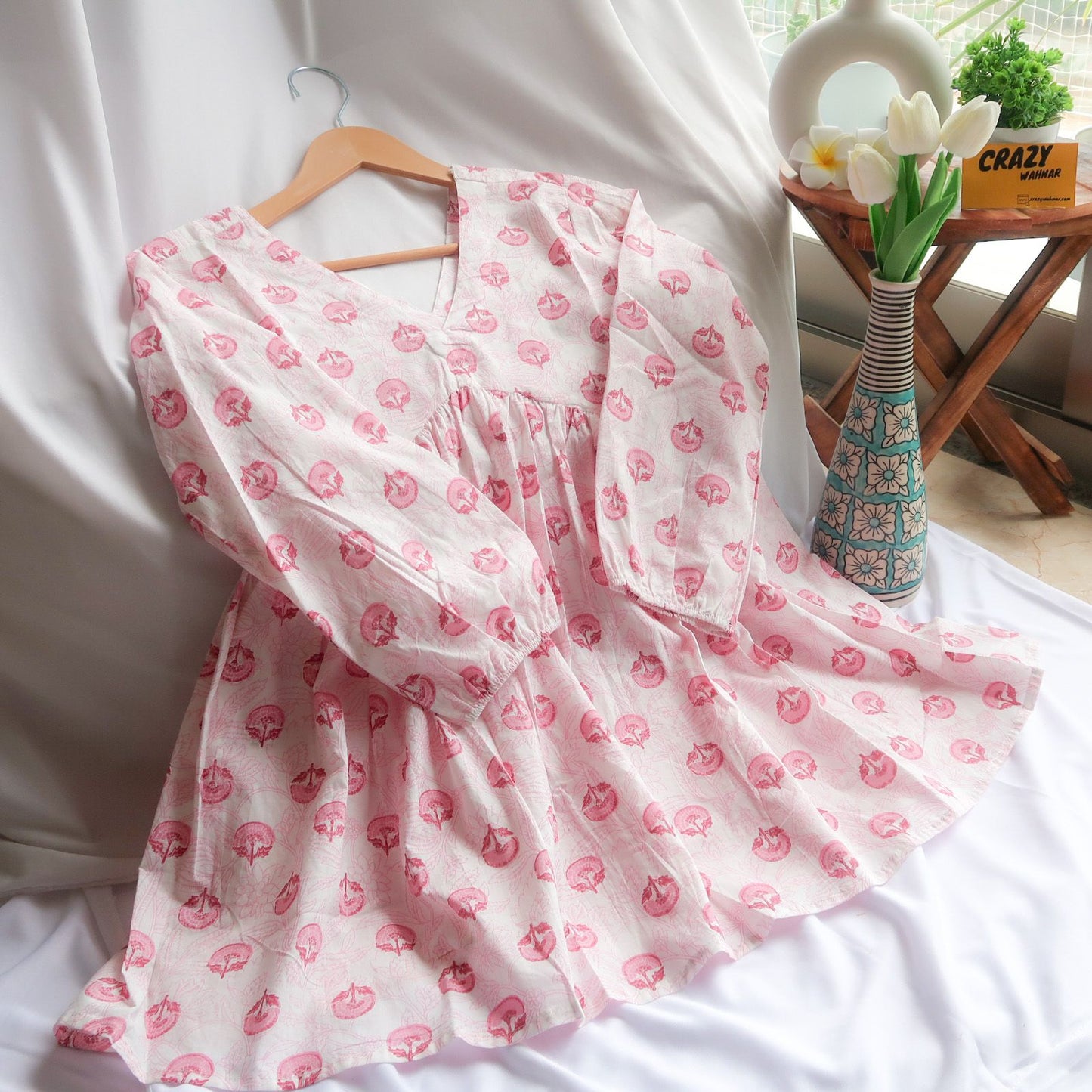 Blooming Petals Off-White Peplum Top Short Kurti