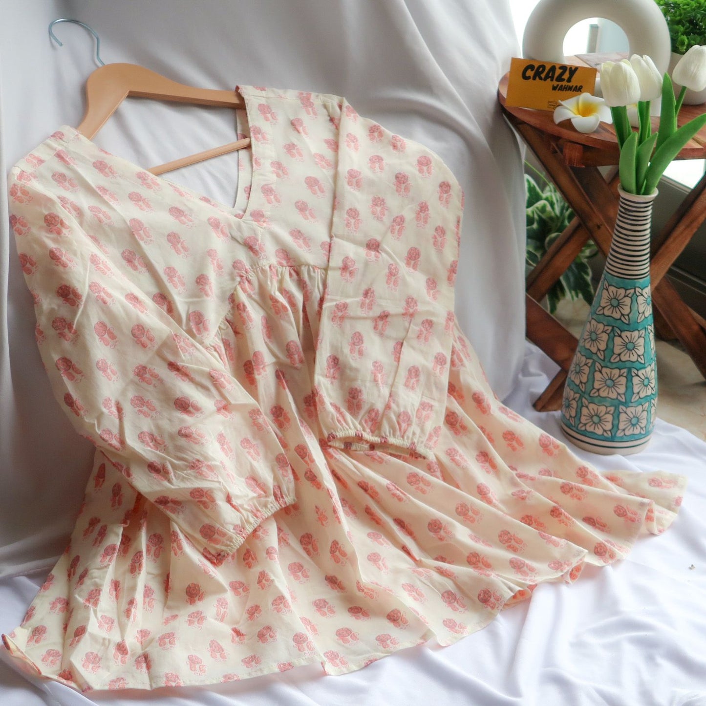 Pale Petal Whimsy Peplum Top Short Kurti