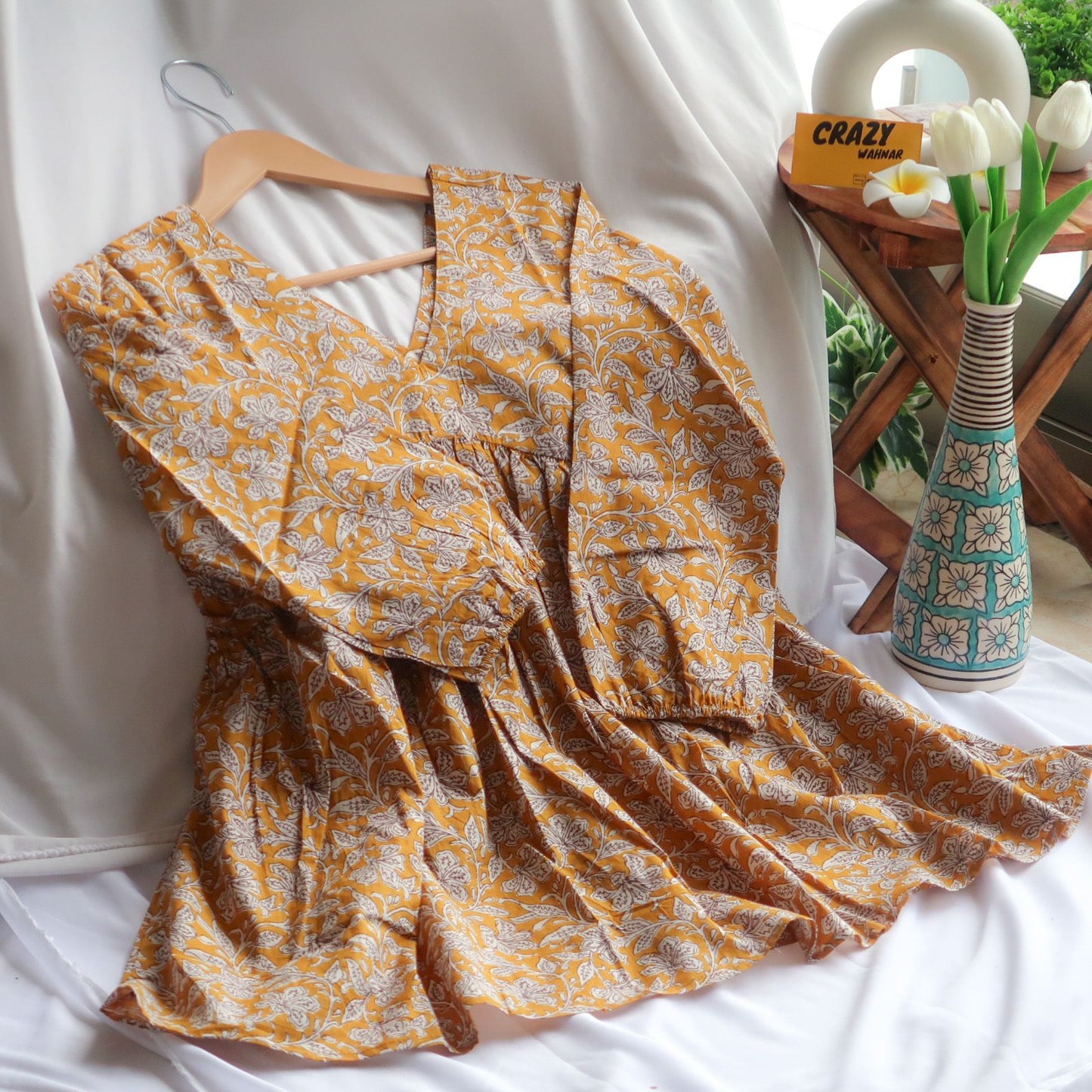 Mustard Petal Elegance Peplum Top Short Kurti