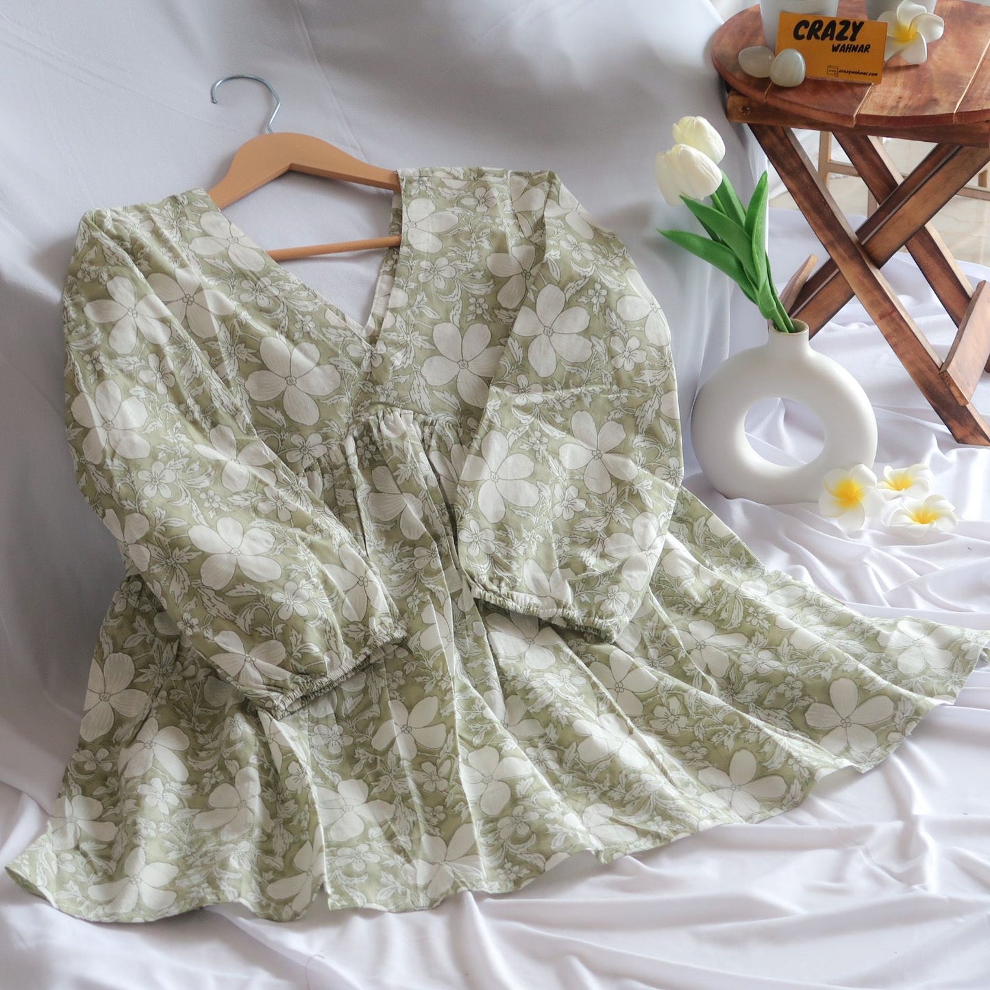 Pastel Green Blossom Peplum Top Short Kurti