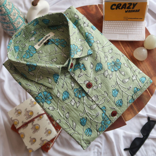 Pastel Green Floral Hues Full Sleeve Shirt