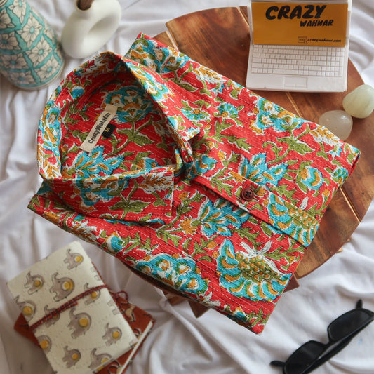 Crimson Floral Hues Full Sleeve Shirt