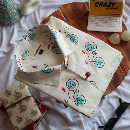 Aasmani Cycle Off White Full Sleeve Shirt