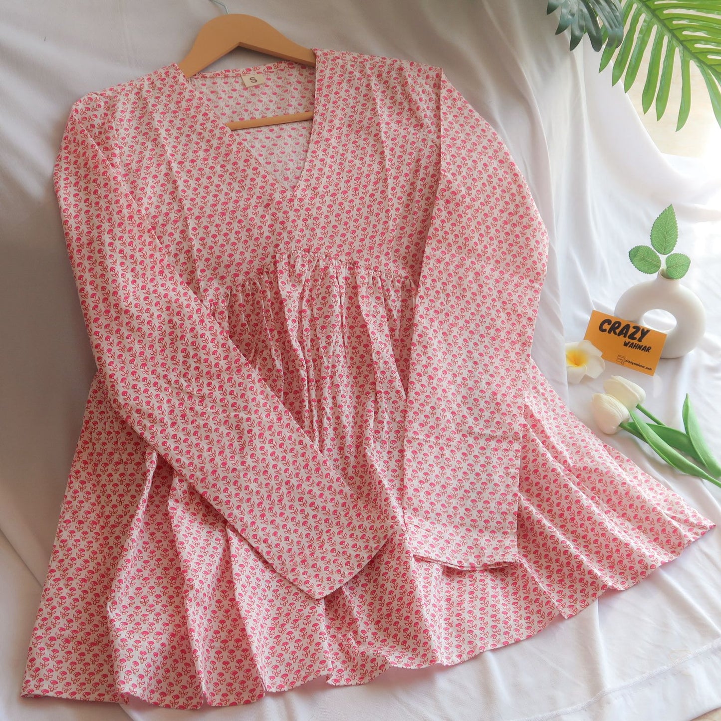Blush Petal Bloom Peplum Top Full Sleeves Short Kurti