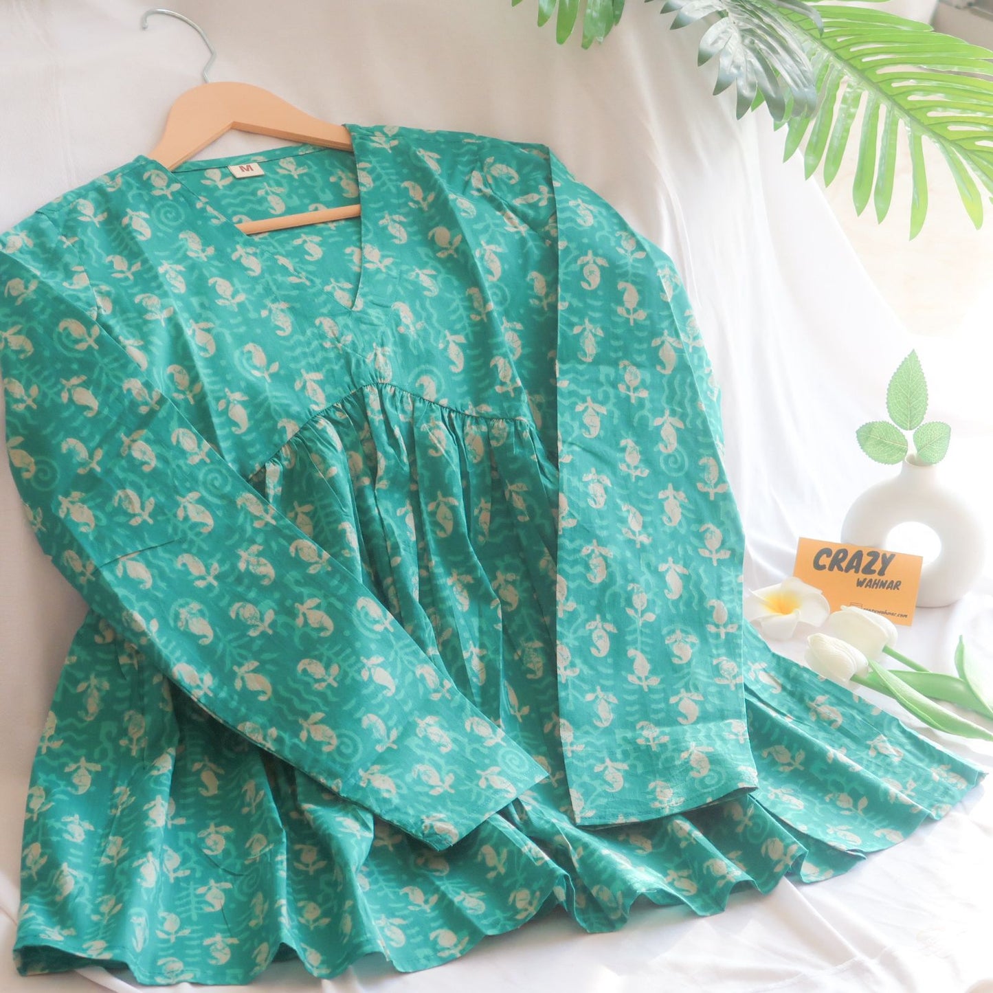 Turquoise Bootie Whims Peplum Top Full Sleeves Short Kurti