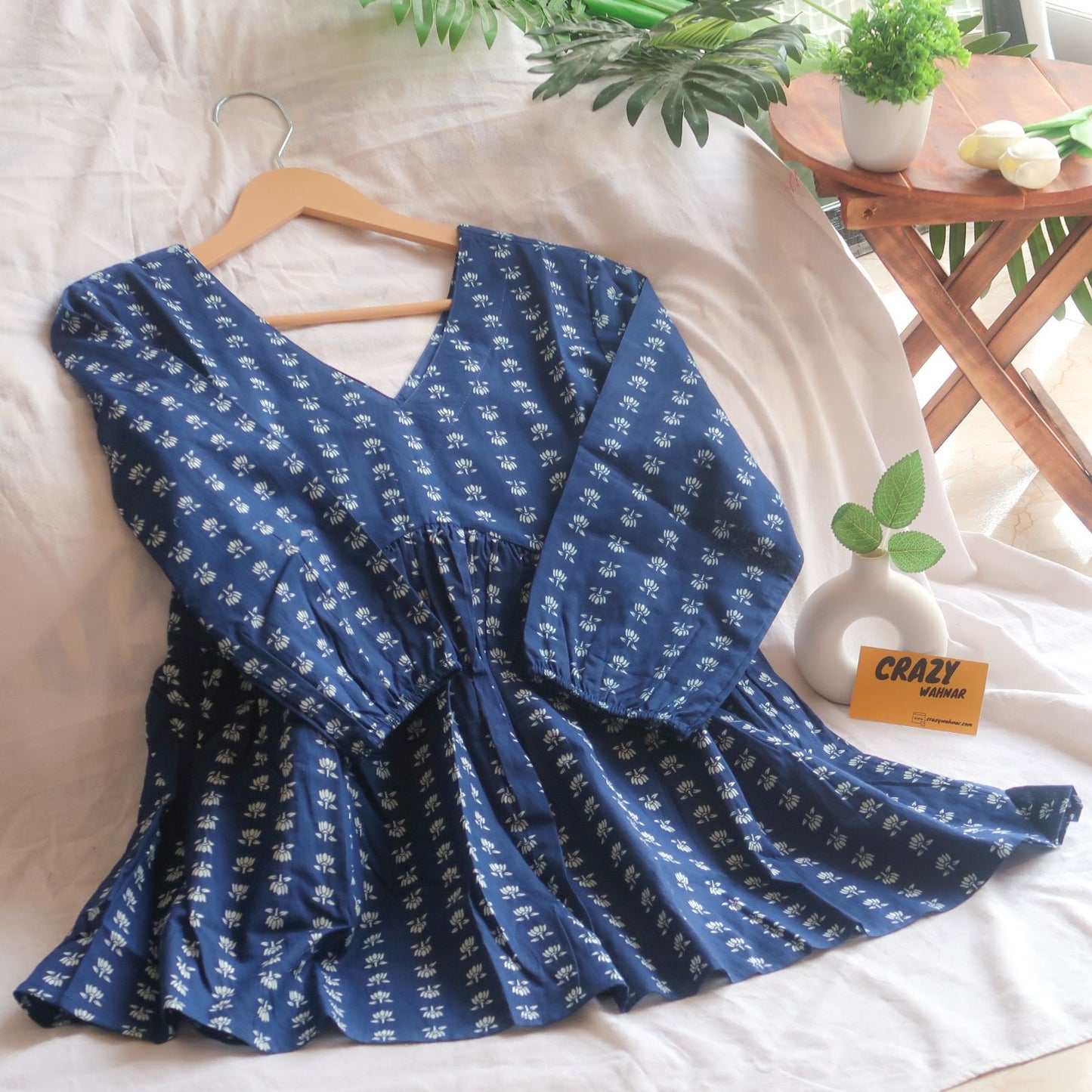 Indigo Blue Mojito Peplum Top Short Kurti