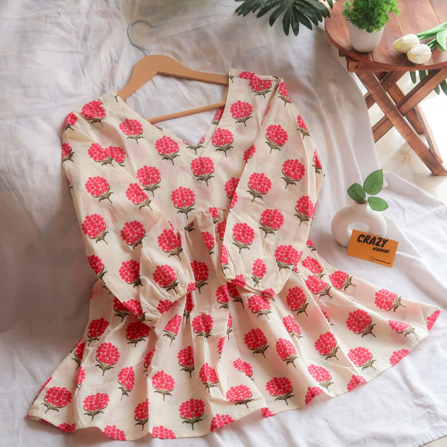 Floral Fusion Peplum Top Short Kurti