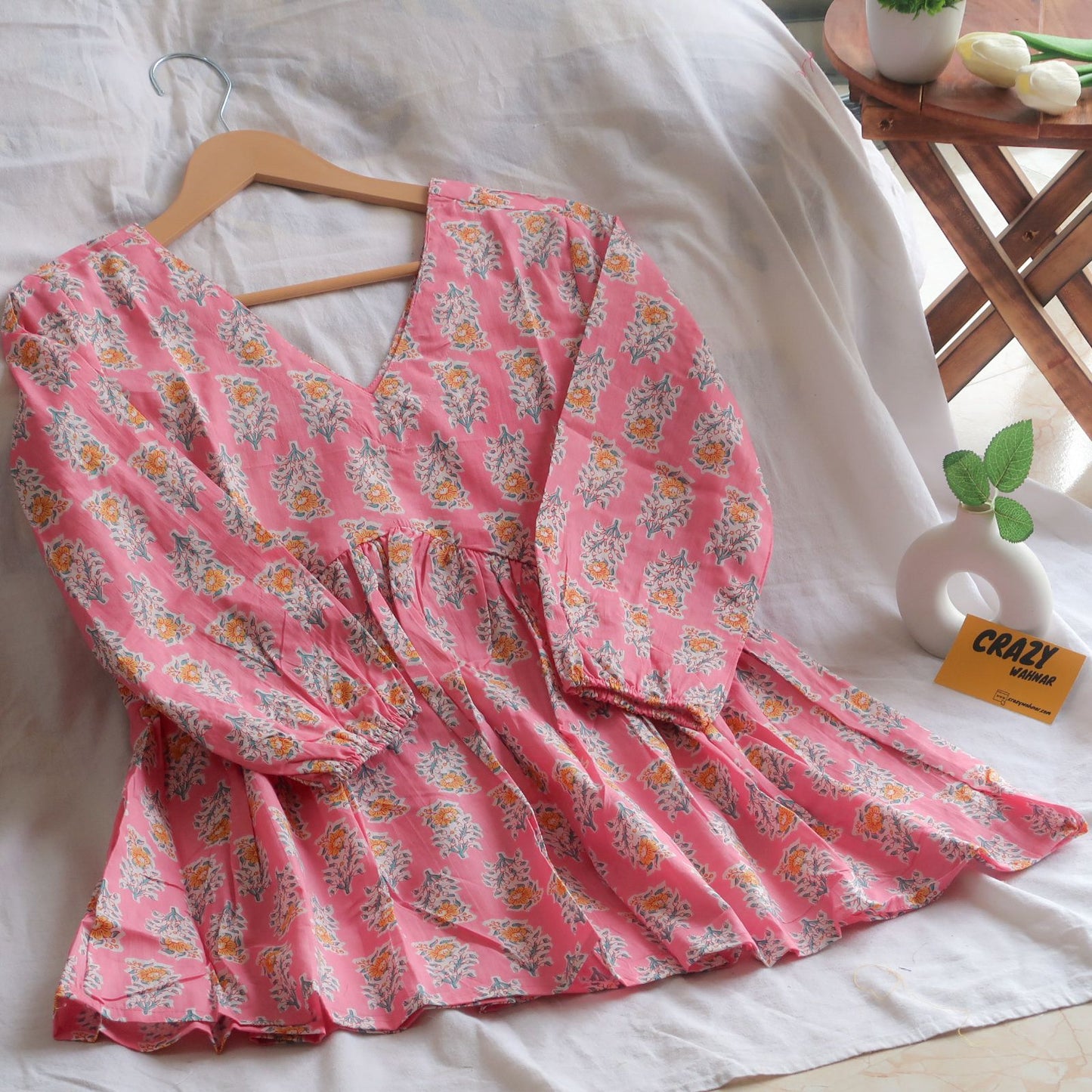 Bubblegum Pink Peplum Top Short Kurti