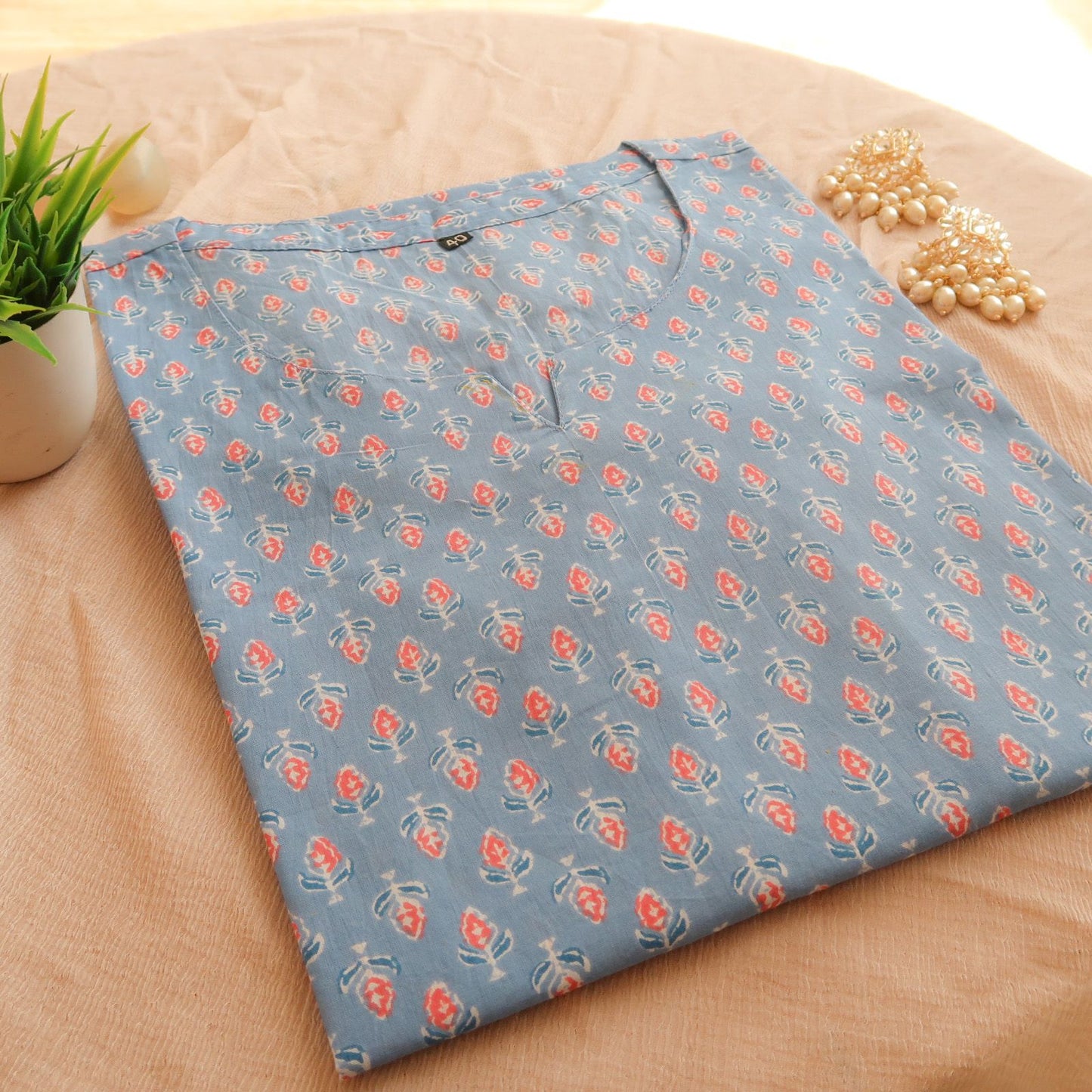 Soothing Blue Short Kurti (Slim Fit)