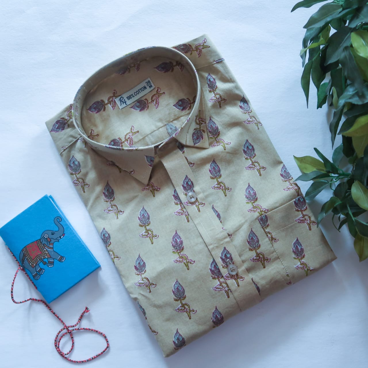 Cream Flower Full Sleeve Shirt