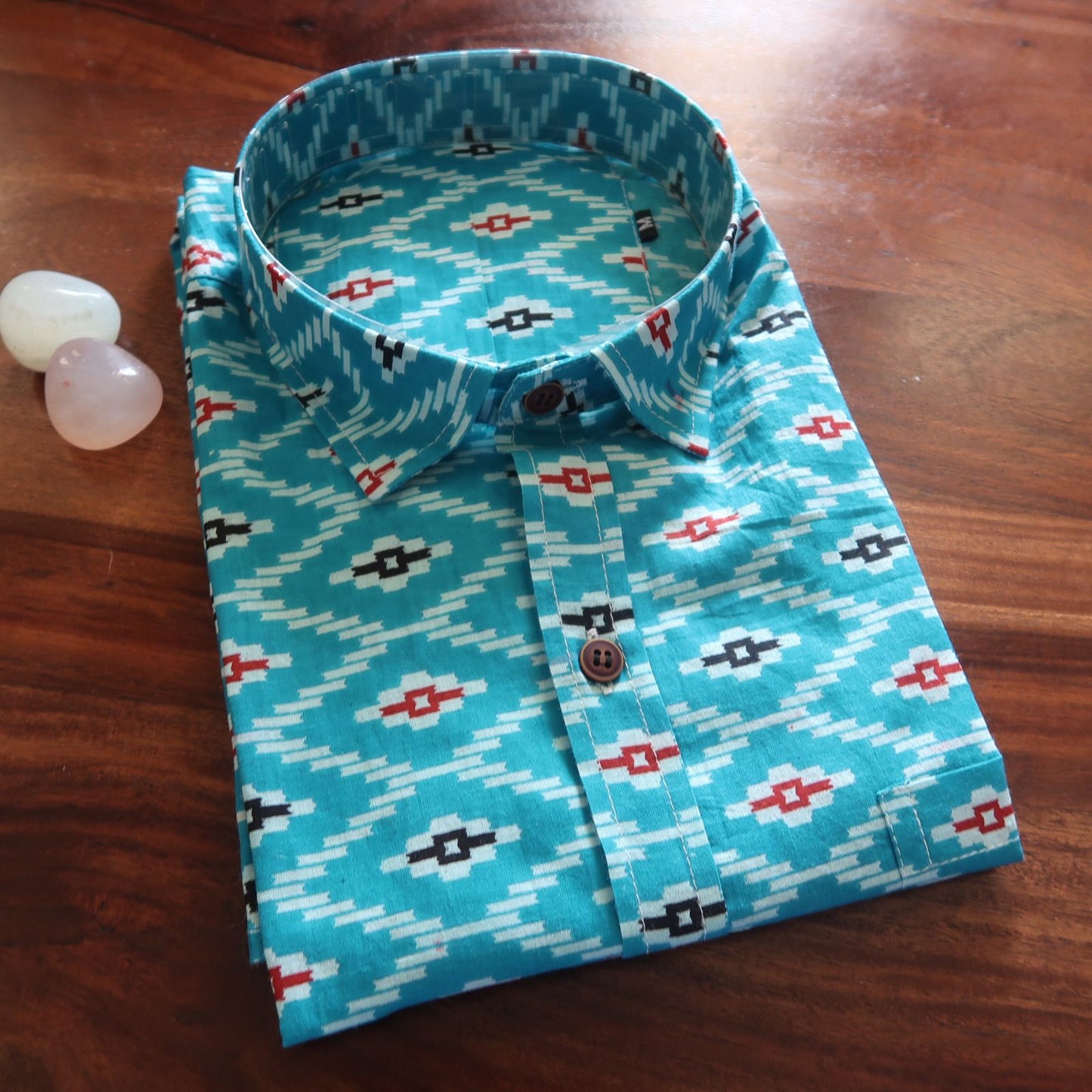 Sky Blue Ikkat Short Sleeve Shirt