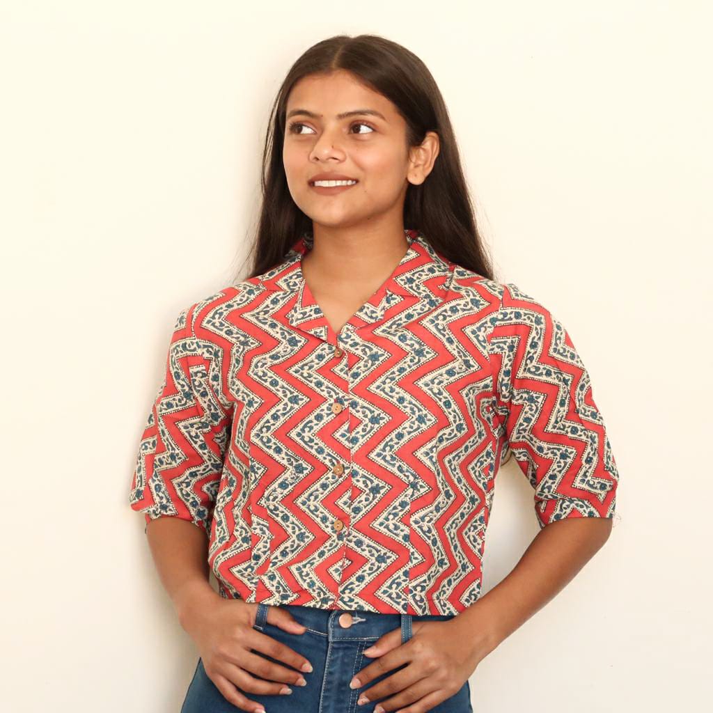 Red ZigZag Cotton Crop Top