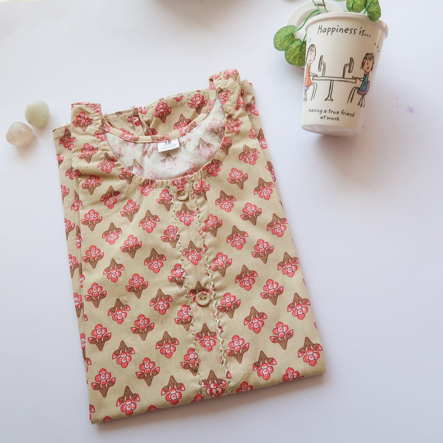 Cream Garden Short Kurti Top