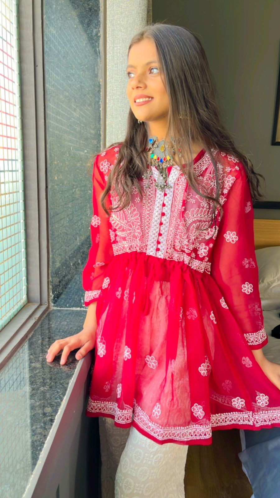 Coffee Date Ready Chikankari Kurti Top