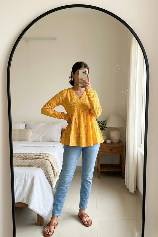 Viral Bandhej Churidar Short Kurti