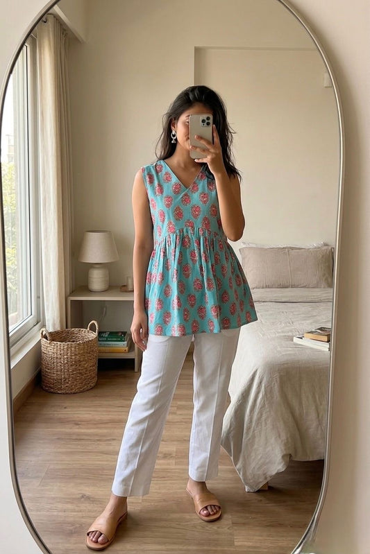 Floral Drama Short Kurti