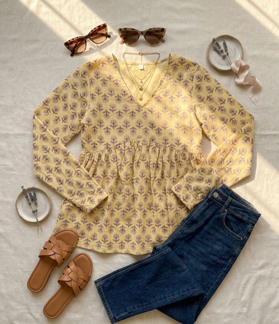 Butter Yellow Churidar Short Kurti
