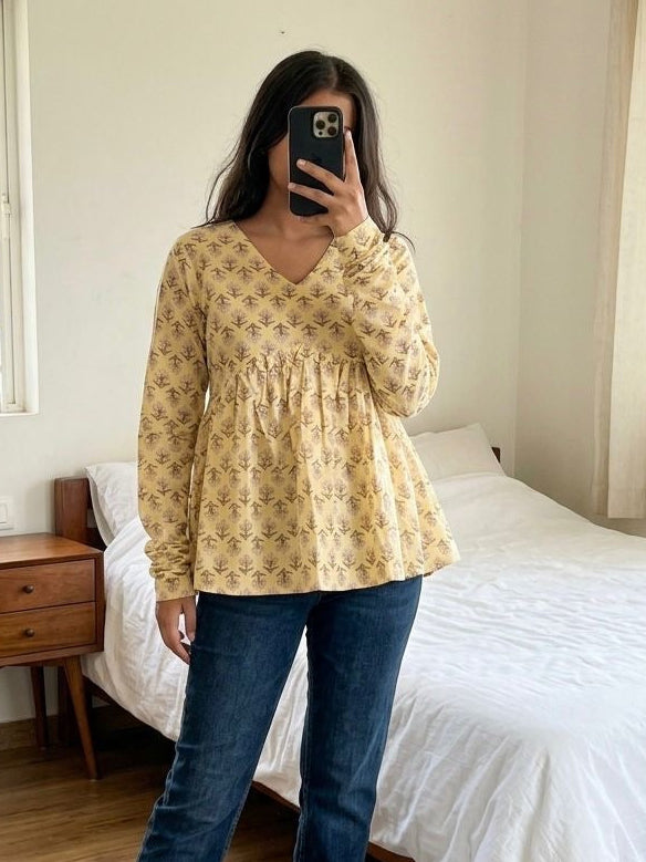 Butter Yellow Churidar Short Kurti