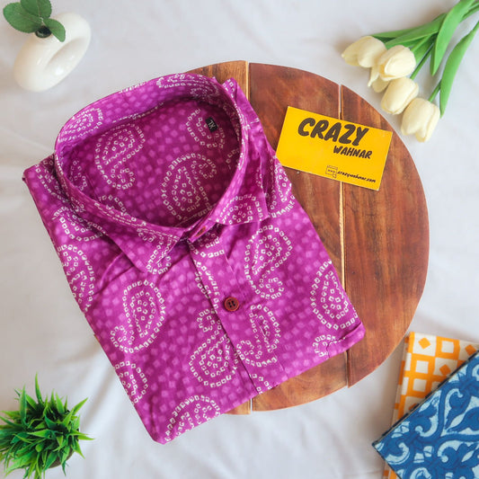 Purple Blooms Bandhej Short Sleeve Shirt