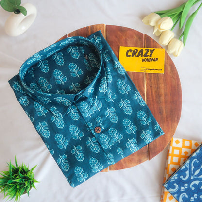 Teal Florals Short Sleeve Shirt