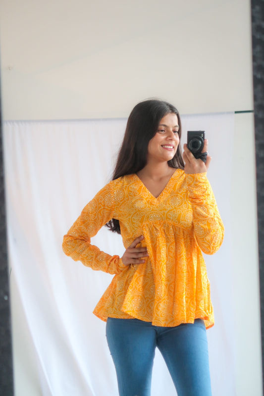 Viral Bandhej Churidar Short Kurti