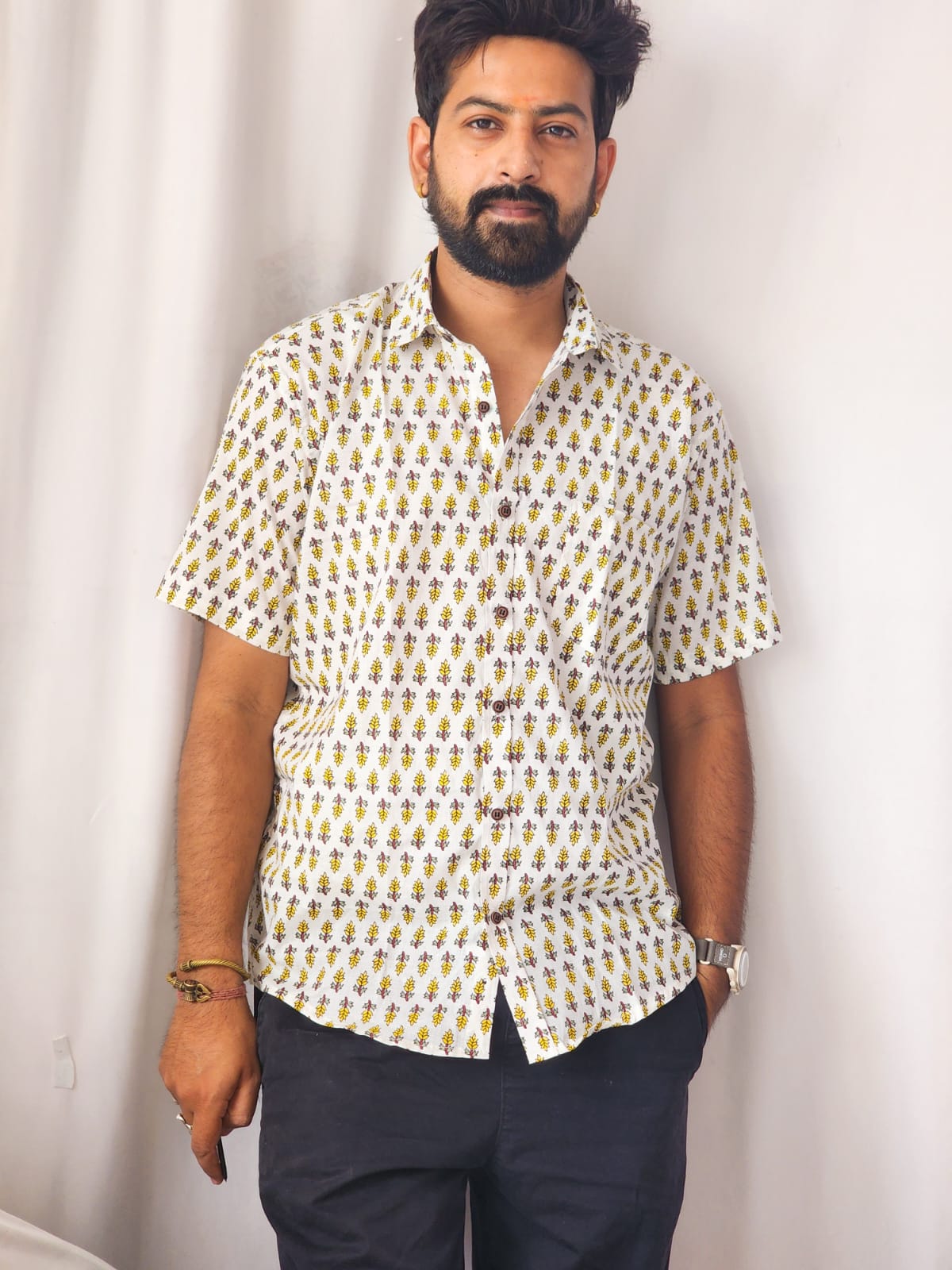 Yellow Motifs Short Sleeve Shirt
