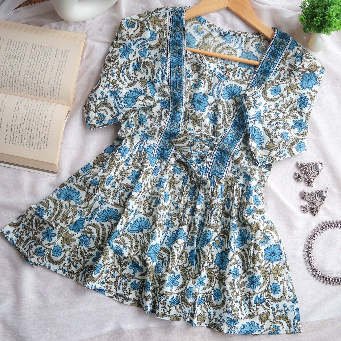 Blue Blossom Delight Short Kurti Top