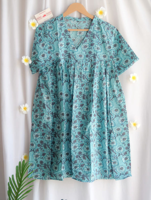 Azure Blossom Cotton Dress Cum Kurti