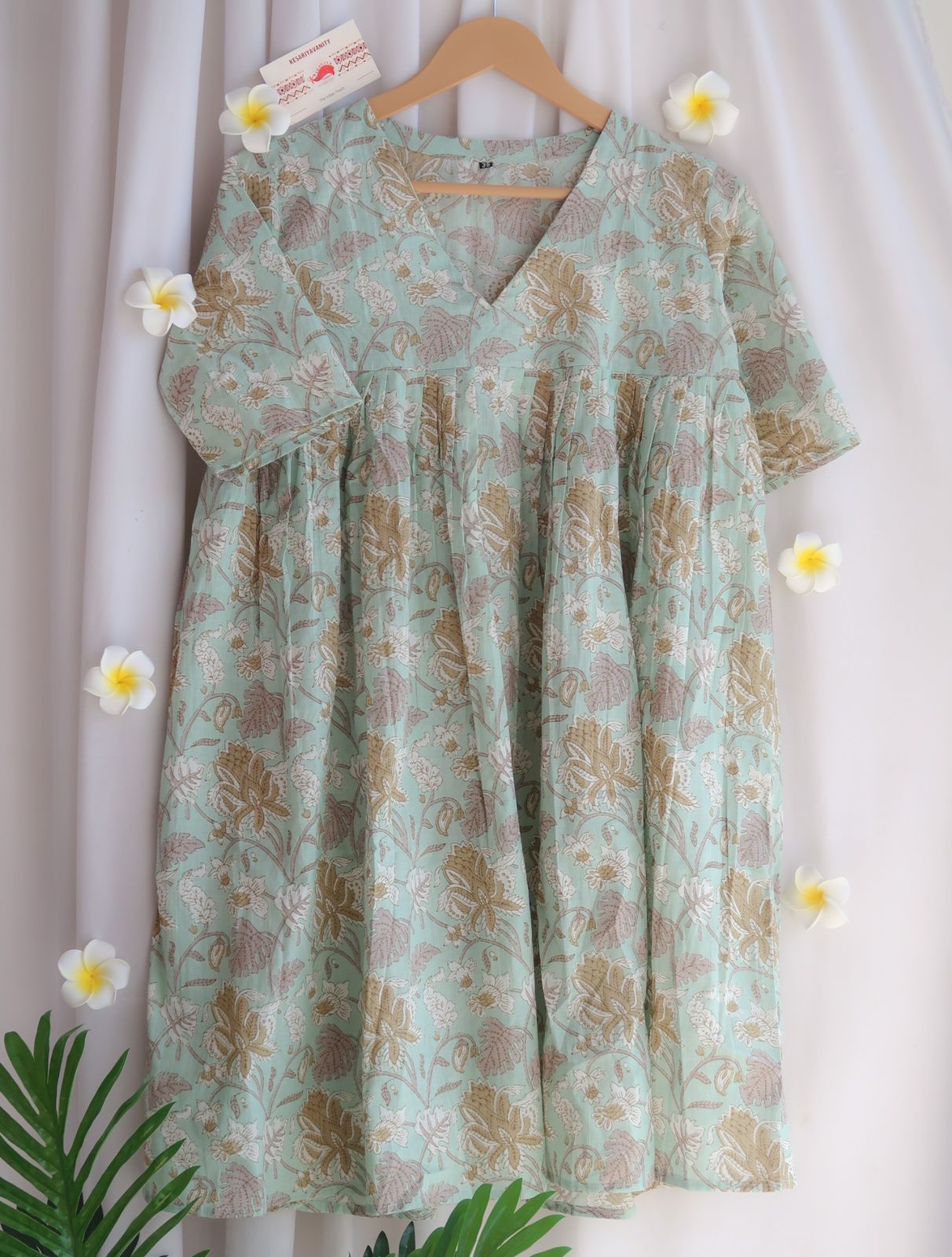 Blooming Sage Cotton Dress Cum Kurti