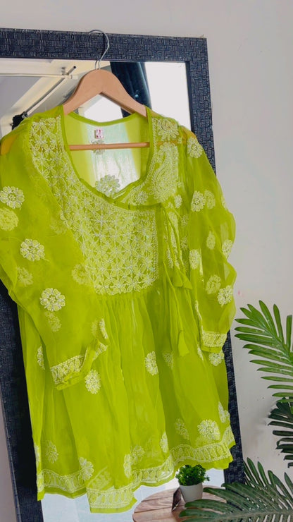 Green Gardens Chikankari Short Kurti Top