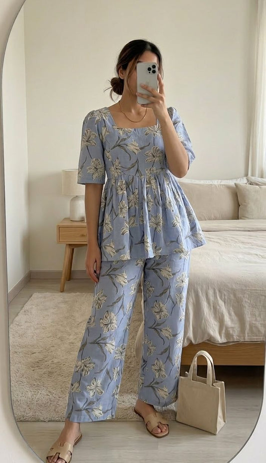 Leafy Blue Harmony Co-ord Set