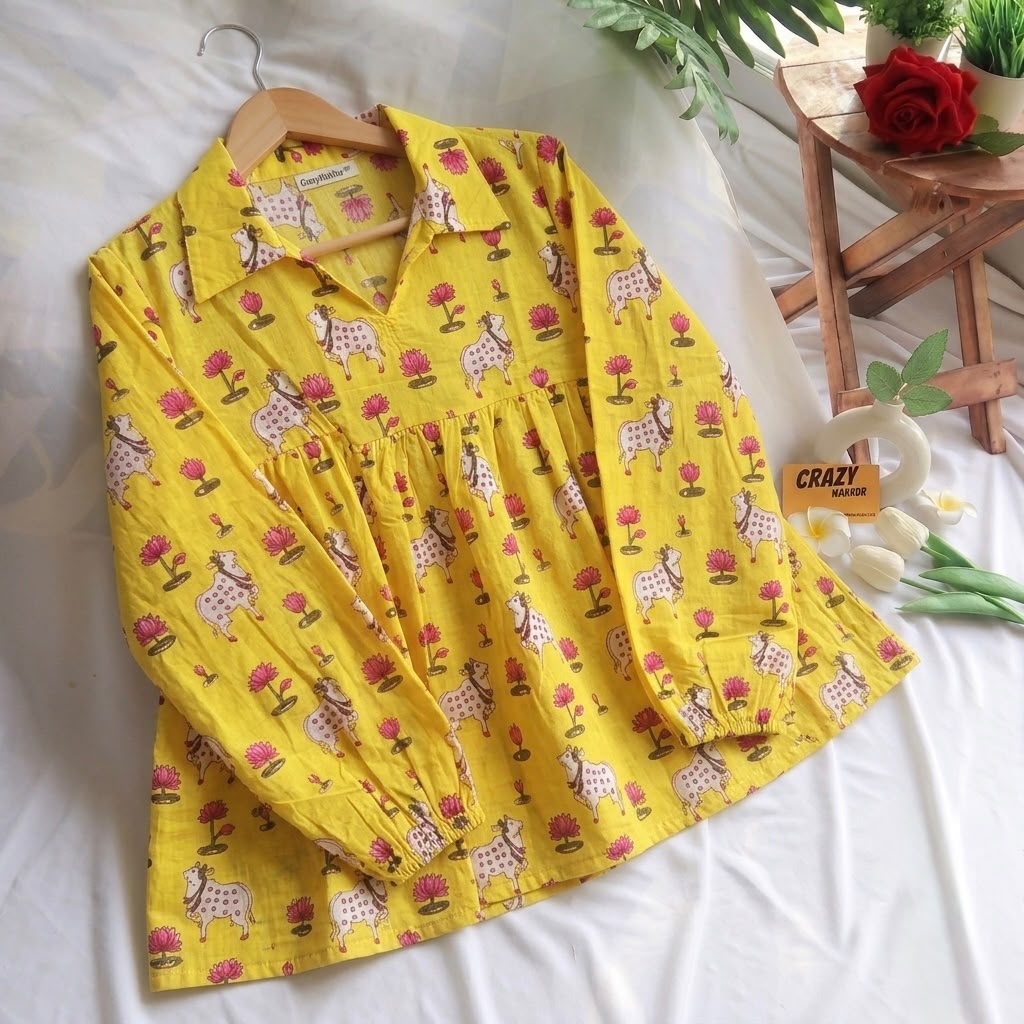 Lotus n Cow Peplum Top Short Kurti