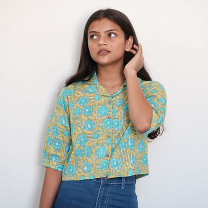Lemon Turquoise Pure Cotton Crop Top